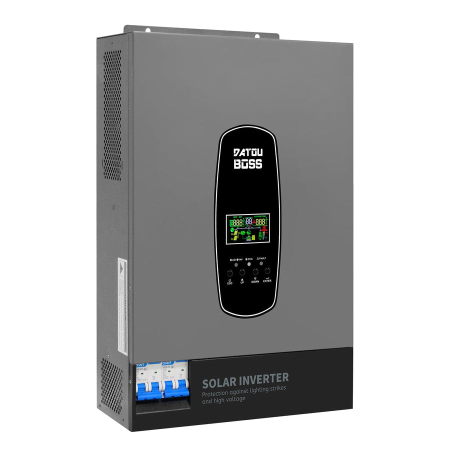 DATOUBOSS Onduleur hybride solaire 6 200 W 48 VDC à 230 VAC, 120 A MPPT, entrée PV 8 500 W, protection BMS, fonctionnement sans batterie, entrée PV 27 A, protection contre la foudre (compatible avec WiFi 04)