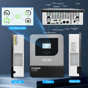 DATOUBOSS 6200W Solar Hybrid Inverter with IP54 dust & water protection, designed for durable indoor and semi - outdoor installation. 48V DC to 230V AC output, 120A MPPT, 8500W PV input, battery - free operation, BMS protection(Compatible with WiFi 04) - DATOUBOSS Rechargeable Lifepo4 Batteries Voltage Converters InverterSP-DT-4862BF-A-EU