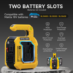 DATOUBOSS Dual Large - Capacity Battery Slots 500W Inverter, Supports 10000mAh+ Any Capacity Lithium Batteries, Dual Slot 8 - 15 Hours Runtime! Dual Type - C 18W×2 + USB 5V2A + Swappable UK AC Outlet, with 500lm Floodlight（Battery pack not included） - DATOUBOSS Rechargeable Lifepo4 Batteries Voltage Converters InverterSP-B25-DT-DAC500W-A-EU