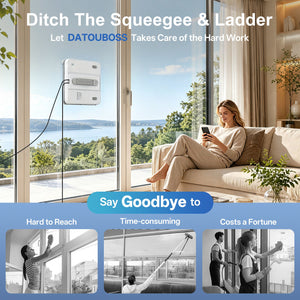 DATOUBOSS Smart Window Cleaning Robot with App & Remote Control, 200ml Water Tank, Powerful Suction, AI Navigation, Ultrasonic Dual Spray System for Glass, Mirrors & Tiles - DATOUBOSSSP-B29-DT-W54D-A-EU
