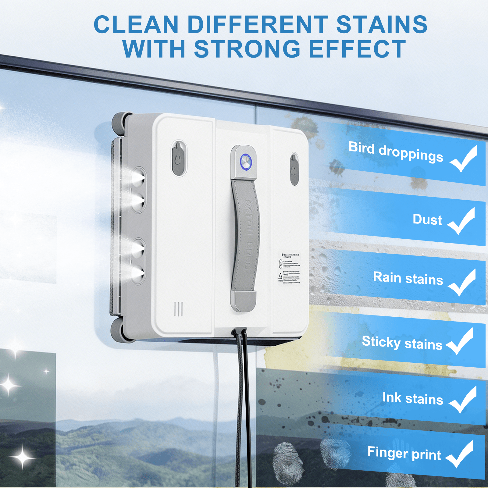 DATOUBOSS Smart Window Cleaning Robot with App & Remote Control, 200ml Water Tank, Powerful Suction, AI Navigation, Ultrasonic Dual Spray System for Glass, Mirrors & Tiles - DATOUBOSSSP-B29-DT-W54D-A-EU