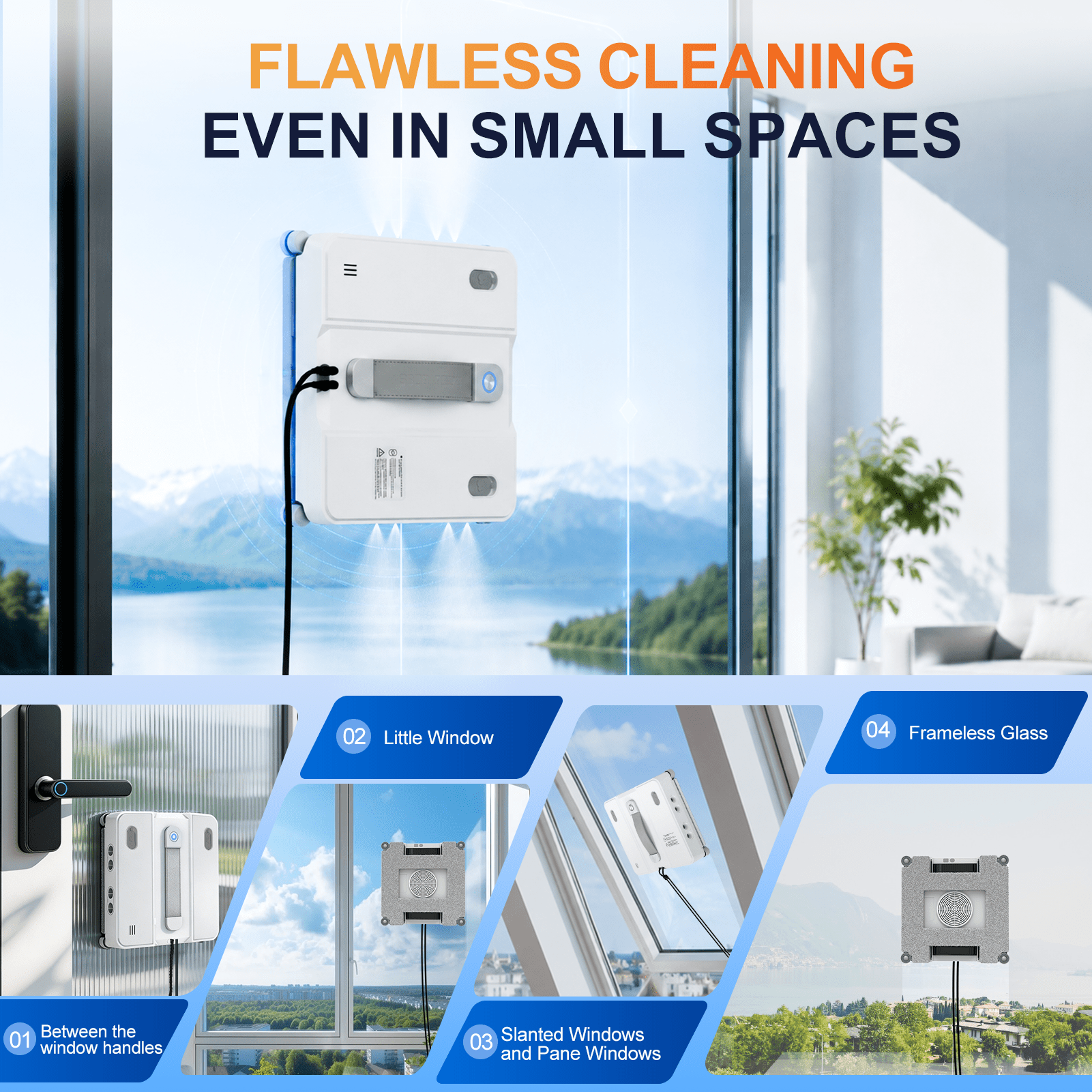 DATOUBOSS Smart Window Cleaning Robot with App & Remote Control, 200ml Water Tank, Powerful Suction, AI Navigation, Ultrasonic Dual Spray System for Glass, Mirrors & Tiles - DATOUBOSSSP-B29-DT-W54D-A-EU