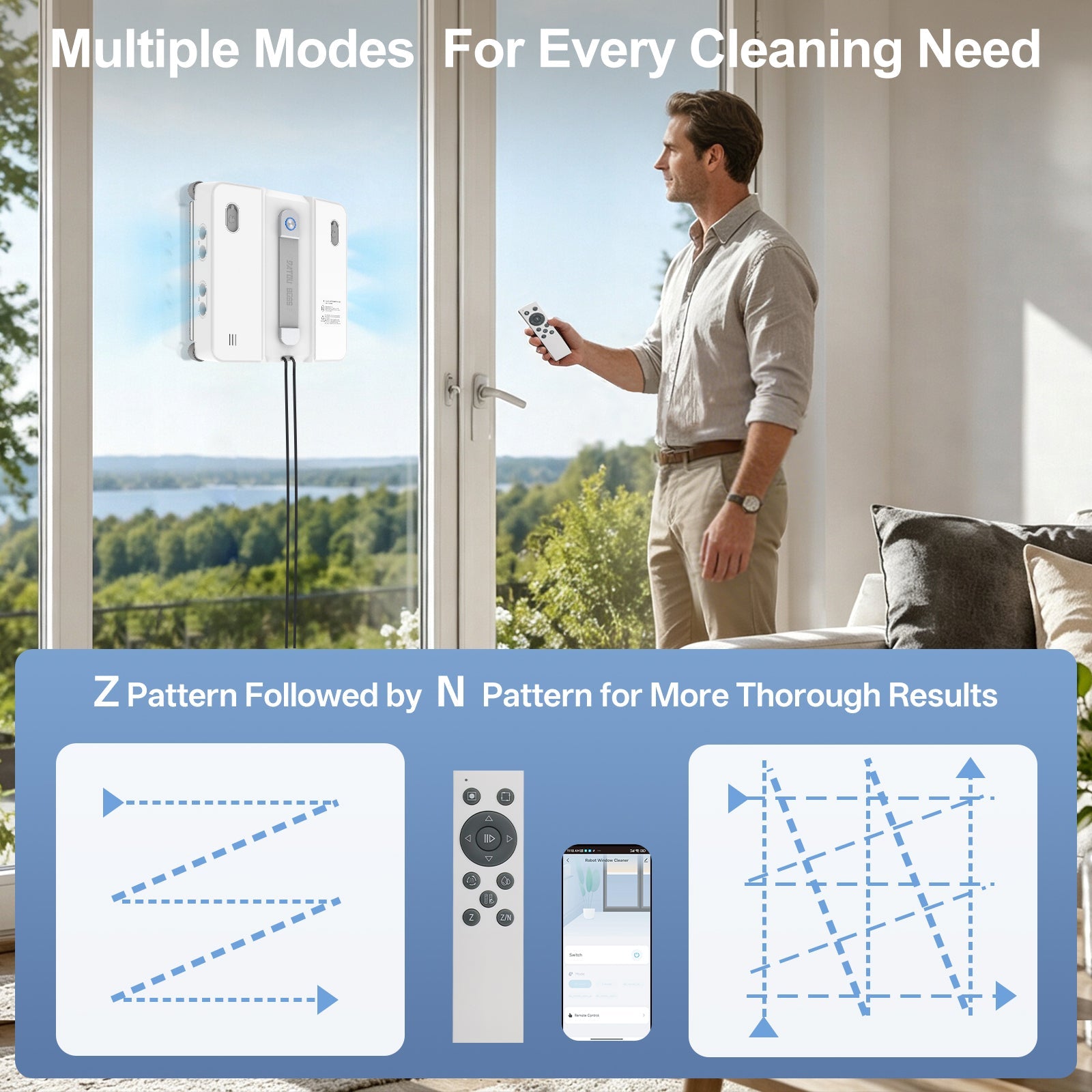 DATOUBOSS Smart Window Cleaning Robot with App & Remote Control, 200ml Water Tank, Powerful Suction, AI Navigation, Ultrasonic Dual Spray System for Glass, Mirrors & Tiles - DATOUBOSSSP-B29-DT-W54D-A-EU