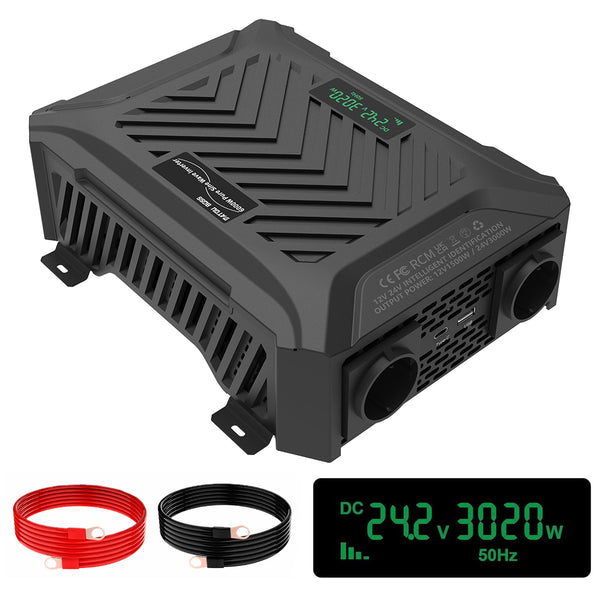 DATOUBOSS Universal Double Voltage Converter 1500W/3000W Pure Sine Wave Inverter, 12V/24V to 230V AC Voltage Converter, Peak Power 3000W/6000W Peak Power, with Intelligent Detection System & LCD Display & 2 EU Socket - DATOUBOSS Rechargeable Lifepo4 Batteries Voltage Converters InverterSP-DT-TY-PSW6000W-A-UK