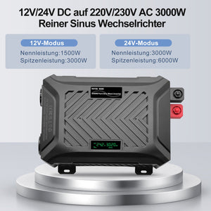 DATOUBOSS Universal Double Voltage Converter 1500W/3000W Pure Sine Wave Inverter, 12V/24V to 230V AC Voltage Converter, Peak Power 3000W/6000W Peak Power, with Intelligent Detection System & LCD Display & 2 EU Socket - DATOUBOSS Rechargeable Lifepo4 Batteries Voltage Converters InverterSP-DT-TY-PSW6000W-A-UK