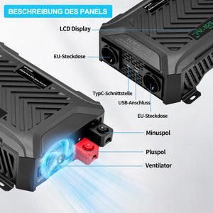 DATOUBOSS Universal Double Voltage Converter 1500W/3000W Pure Sine Wave Inverter, 12V/24V to 230V AC Voltage Converter, Peak Power 3000W/6000W Peak Power, with Intelligent Detection System & LCD Display & 2 EU Socket - DATOUBOSS Rechargeable Lifepo4 Batteries Voltage Converters InverterSP-DT-TY-PSW6000W-A-UK