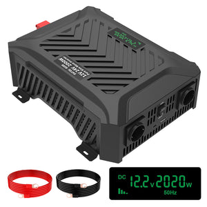 DATOUBOSS Universal Double Voltage Converter 2000W Pure Sine Wave Inverter, 12V/24V to 230V AC Voltage Converter, Peak Power 4000W Peak Power, with Intelligent Detection System & LCD Display & 2 EU Socket - DATOUBOSS Rechargeable Lifepo4 Batteries Voltage Converters InverterSP-DT-TY-PSWE2000W-A-UK